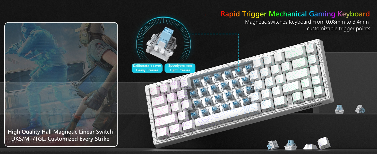Rapid Trigger Keyboard 60% Percent, Hall Effect Topographic Gaming Keyboard