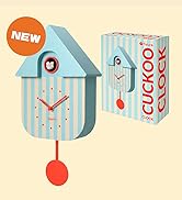 Blue &amp;amp; Beige Striped Cuckoo Wall Clock with Red Dial – Modern Decorative Wall Clock, Uni...