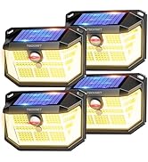 TECKNET 231 LED Motion Sensor Outdoor Lights, 4 Pack, 300° Solar Security Wall Lights, 3 Lighting...
