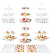 Unokit Dessert Table Display Set - 12Pcs Set Include 2 Round &amp; 2 Square 3-Tier Wavy Dessert Stand...