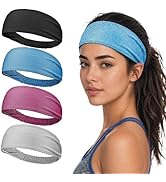 Cooling Sports Headbands for Women, Non Slip Wicking Sweat Bands 4 Pack, Elastic Lightweight Runn...