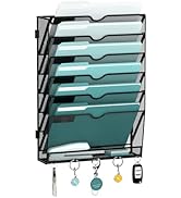 JMHUD 7-Tier Hanging Wall File Organizer with 5 Hooks, Wall File Holder with Labels, Vertical Wal...