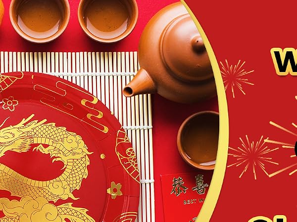 24Pcs Chinese New Year Paper Plates