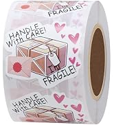 HYBSK Please Handle with Care Stickers Pink Fragile with Heart Labels for Shipping Packing Thank ...