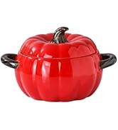 JUSTUP Dutch Pot with Lid, Pumpkin Shaped Ceramic Dessert Bowl, Cute Pumpkin Bowl, Pumpkin Shaped...