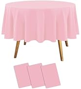 Childom Round Tablecloths,3 Pack 84 Inch Round Plastic Tablecloths Disposable Table Covers Pink T...
