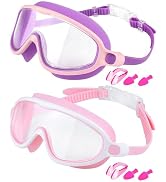 Rantizon Swim Goggles 2 Pack, Wide View Anti Fog&amp;UV Swimming Goggles for Audlt, No Leak Pool Beac...