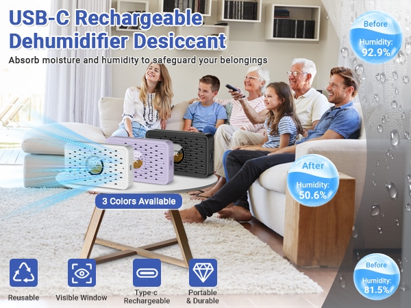 Auto Power-off USB C Rechargeable Gun Safe Dehumidifier Desiccant