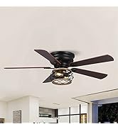 Vaczon 48" Farmhouse Ceiling Fans with Lights, Cage Flush Mount Ceiling Fan with Remote for Bedro...