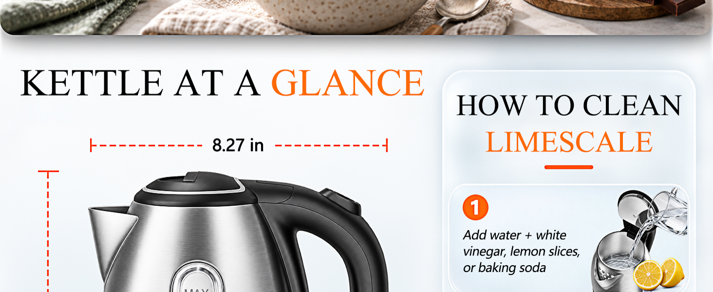 Compact 1.8L Electric Kettle Dimensions