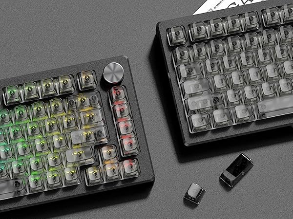 Grey Clear keycaps,Transparent keycaps,Ceramic Jelly Key caps,Shine Through keycap Side Printed