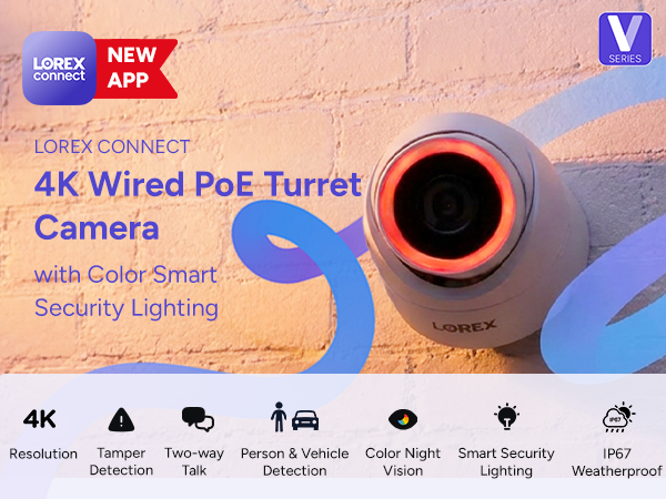 Lorex Connect V5 4K PoE Turret Cameras with Color Smart Security Lighting - White