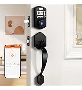 Probrico Smart Keyless Entry Door Lock Deadbolt with Handle Set,Fingerprint Door Deadbolt Lock,Fr...
