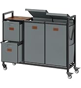 Hoctieon 4 Section Laundry Sorter, 48 Gal. (182L) Laundry Hamper with Lid, Rolling Laundry Cart w...