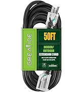 GREATIDE 50 Ft 14/3 Lighted Outdoor Extension Cord - 14 Gauge SJTW Heavy Duty Black Extension Cab...