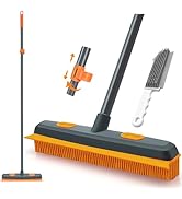 TidyBliss Pet Hair Removal Broom, 57.5 inches Rubber Brush Carpet Rake with Silicone Squeegee, Fu...