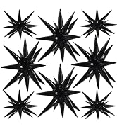 TONIFUL 8 Pcs Black Star Foil Balloons Large Star Balloons Black Explosion Star Mylar Balloons fo...
