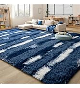 FALARK Shag Blue Striped Area Rug for Boys Room, 4x6 Feet Fluffy Soft Plush Rug for Kids Bedroom ...