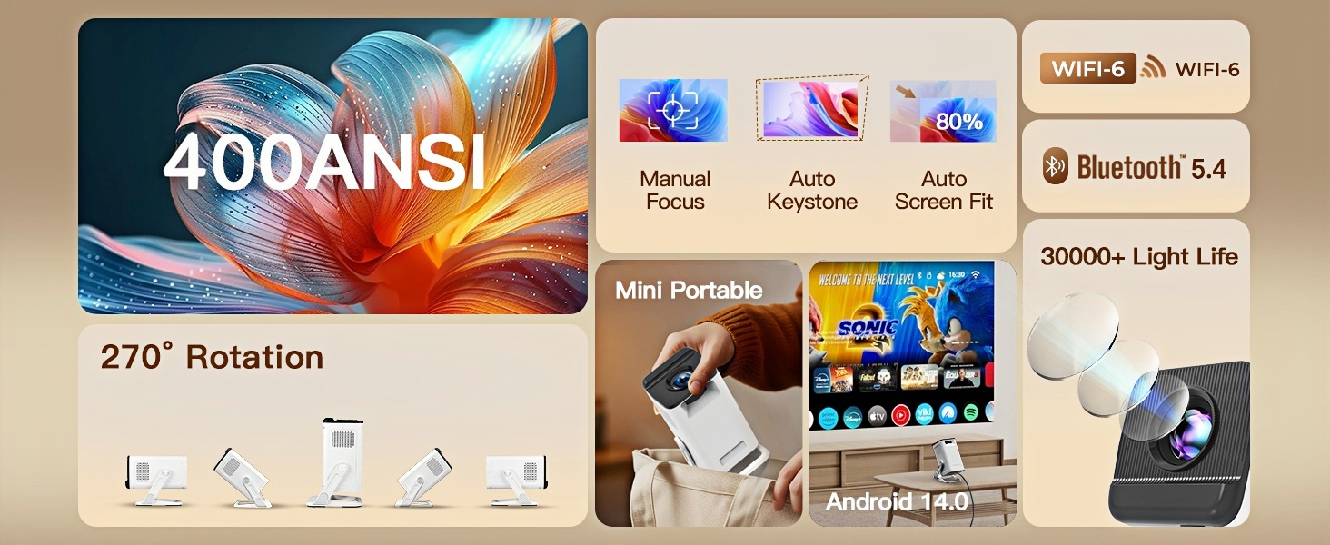 mini projector with wifi and bluetooth smart protable 4K phone proyector tv for ceiling home