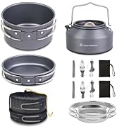 DINITHRON 13-Piece Camping Cookware Set with Anti-Scald Silicone Handles, Lightweight Non-Stick A...