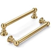 khtumeware 10 Pack 5 inch(128mm) Hole Center Brushed Brass Cabinet Pulls Solid Heavy-Duty Warm Br...