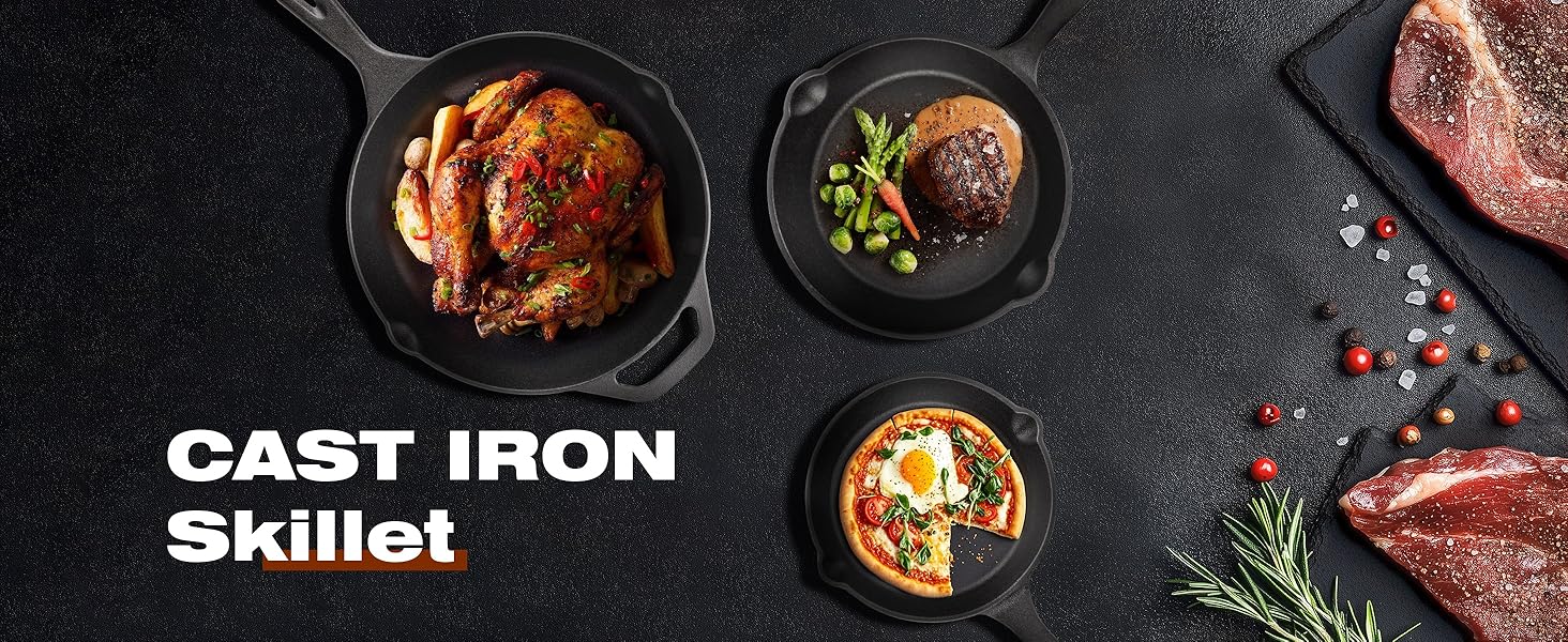 3 Pieces Cast Iron Skillet