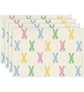 Artoid Mode Colorful Bunny Rabbit Easter Placemats Set of 4, 12x18 Inch Seasonal Table Mats for P...