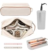 LOMOOWAY Hair Tools Travel Bag 5-Piece Set, Beige | PU Leather Organizer, Heat Resistant Mat, Ins...