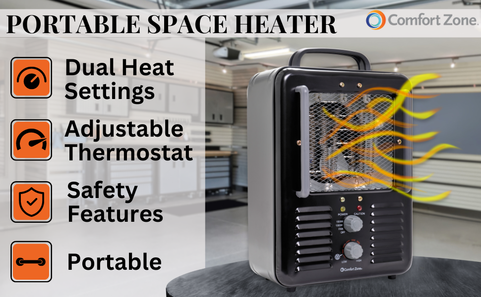 comfort zone portable space heater 1500 watt milkhouse style