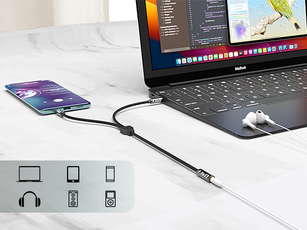 laptop, headphone, 3.5mm splitter, aux splitter 1 in 2 out, headphone splitter, audio splitter