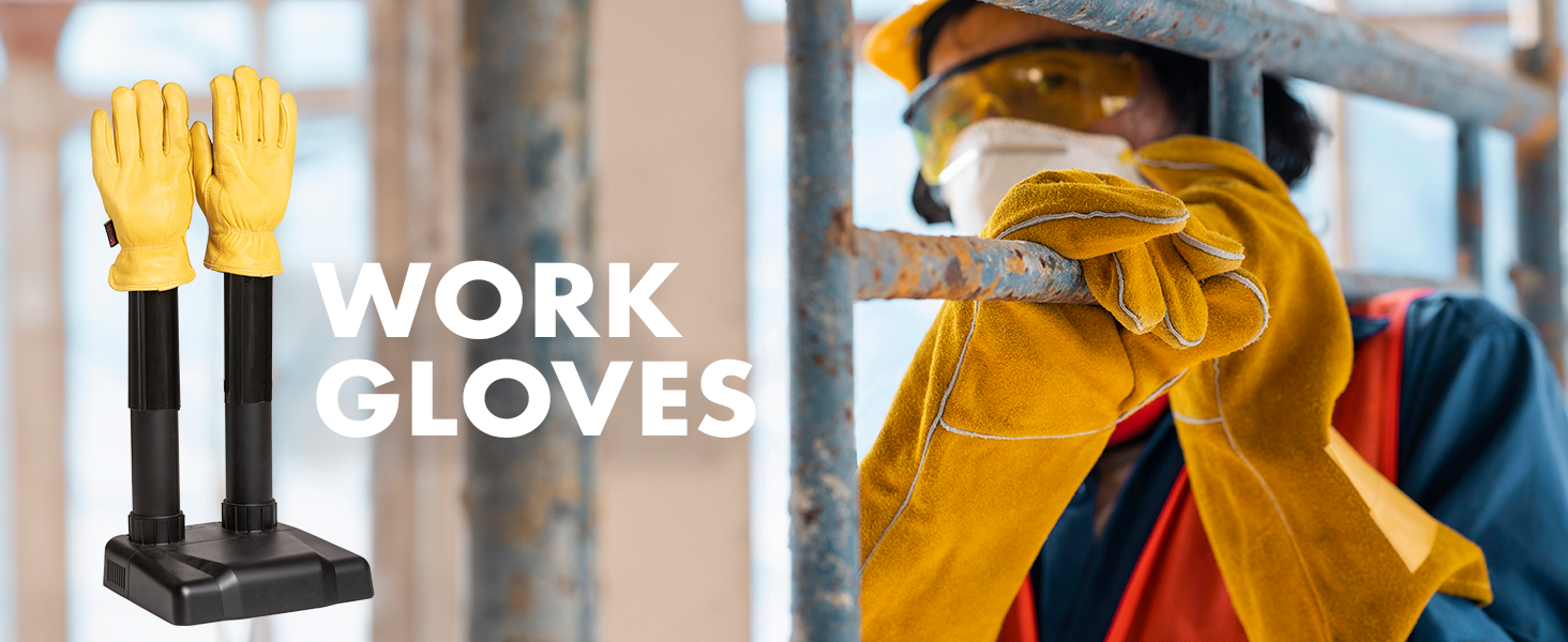 work gloves drying on the dryer