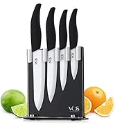 Vos Ceramic Knives with Block Holder - Premium Quality Gift Box - 4 Pcs Kitchen Knife Set
