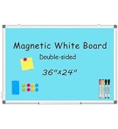 WALGLASS Magnetic Whiteboard 36"x24" Dry Erase White Board for Walls with Pen Tray, Aluminium Fra...