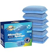 Miracle Microfiber Kitchen Sponge by Scrub-It (6 Pack) - Non-Scratch Heavy Duty Dishwashing Clean...