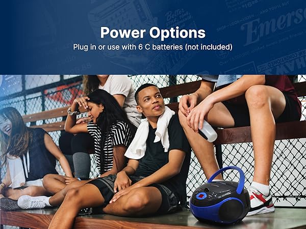 Portable Bluetooth boombox with CD Player, AM FM Radio, AUX Input, Stereo speaker for home or travel