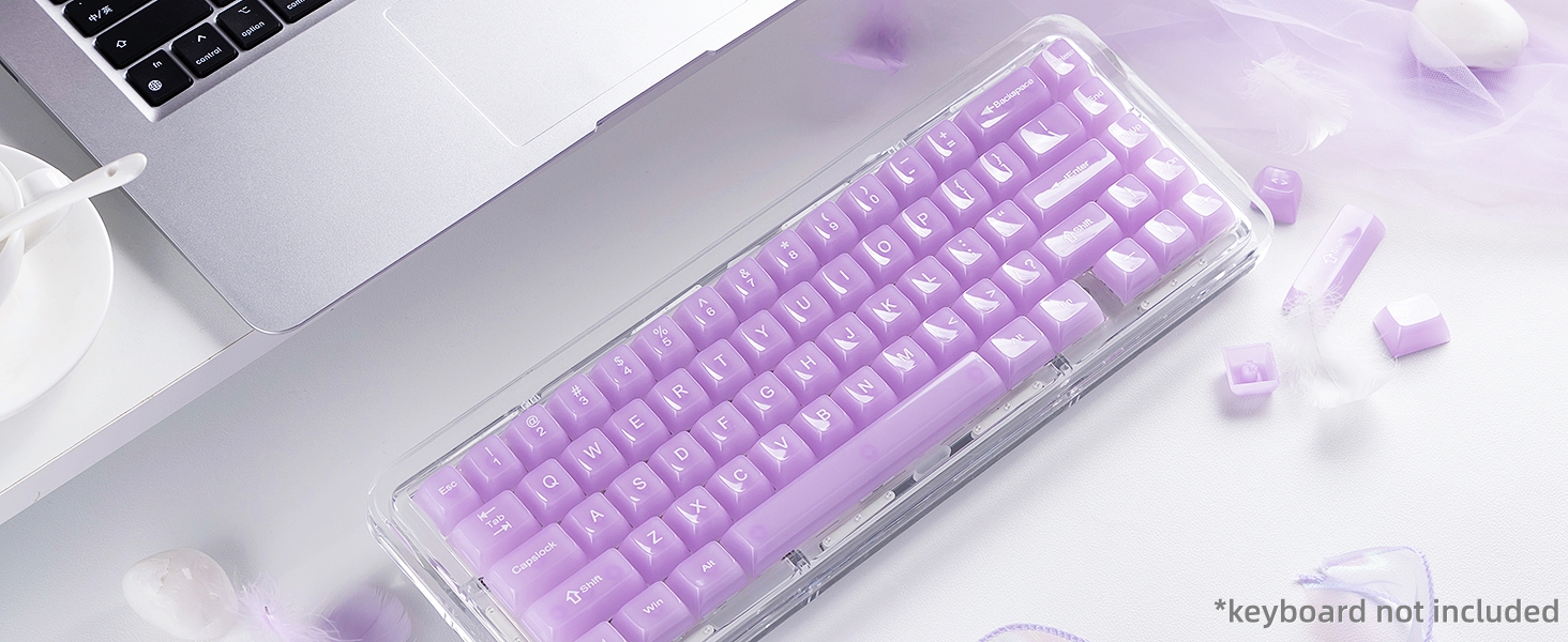 Womier Clear Jelly Keycaps, Ceramic Keycaps Style Cute Transparent Purple Keycaps