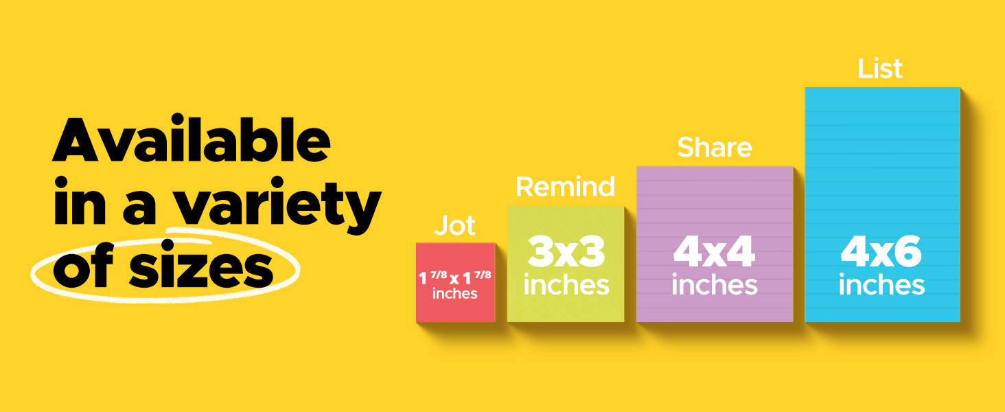 Post-it Super Sticky Notes are available in a variety of sizes