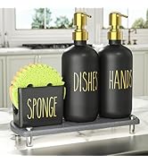 Cisily Kitchen Soap Dispenser Set Comes with Ceramics Sponge Holder, Gold Pumps, and Instant Dry ...