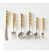 18/10 Stainless Steel Flatware Set Natural Bamboo Cutlery Utensil Set Spoon Fork Knives Bamboo Ha...