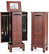 Giantex Jewelry Cabinet Armoire with 9 Drawers, 2 Side Doors, 8 Necklace Hooks, Top Divided Stora...