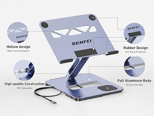BENFEI Laptop Stand with USB C 6in1 Docking Station