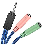 ENVEL Headset Y Adapter 2 Female to 1 Male 3.5mm Jack Cable with Separate Mic and Audio Headphone...
