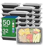 50 Pack (100-Piece) 32 oz Meal Prep Containers Reusable with Easy Open Lids, Sturdy Leakproof Foo...