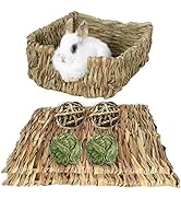 Hamiledyi Rabbit Grass Bed,Natural Handmade Hay Mat Chew Balls for Rabbit Gerbil Chinchilla Guine...
