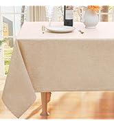 smiry Rectangle Faux Linen Table Cloth, Waterproof Wipeable Fabric Tablecloth, Washable Decorativ...
