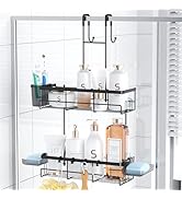 Aitatty Over the Door Shower Caddy Hanging: Black Rustproof Shower Organizer over the Door - No D...