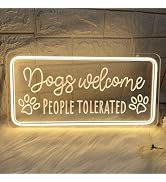 Neon Sign Dogs Welcome People Tolerated Neon Sign Funny Neon Signs Dimmable Dog Decorative Plaque...