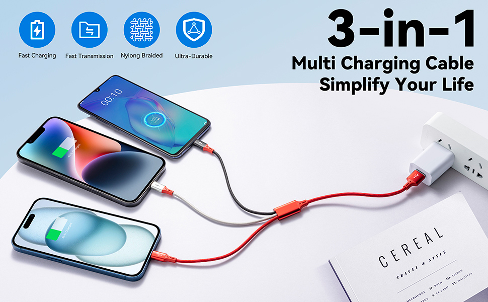 3 in 1 short multi charging cable type usb c charge sync cable multiple phone micro usb charger cord