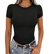 Zeagoo Women Crewneck Slim Fitted Short Sleeve T Shirts Cute Stretchy Bodycon Basic Tee Tops