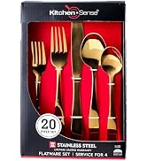 American Dream 20-Piece Gold Flatware Set Modern Stainless Steel Cutlery Service for 4 with Mirro...